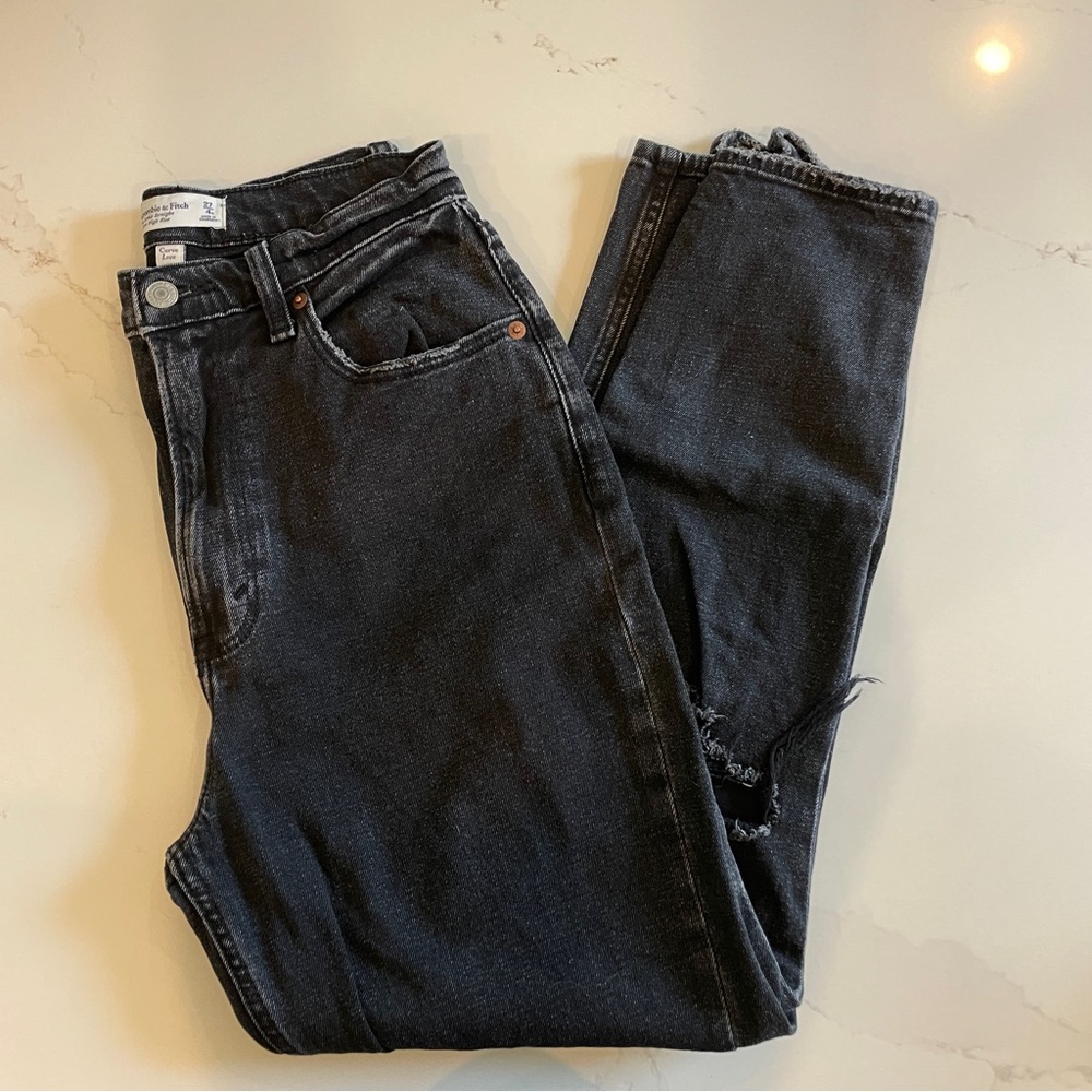 Abercrombie Curve Love Ankle Straight Ultra High Rise Jean, distressed denim